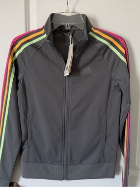 Adidas Gray Track Jacket with Neon Stripe Detail size XS